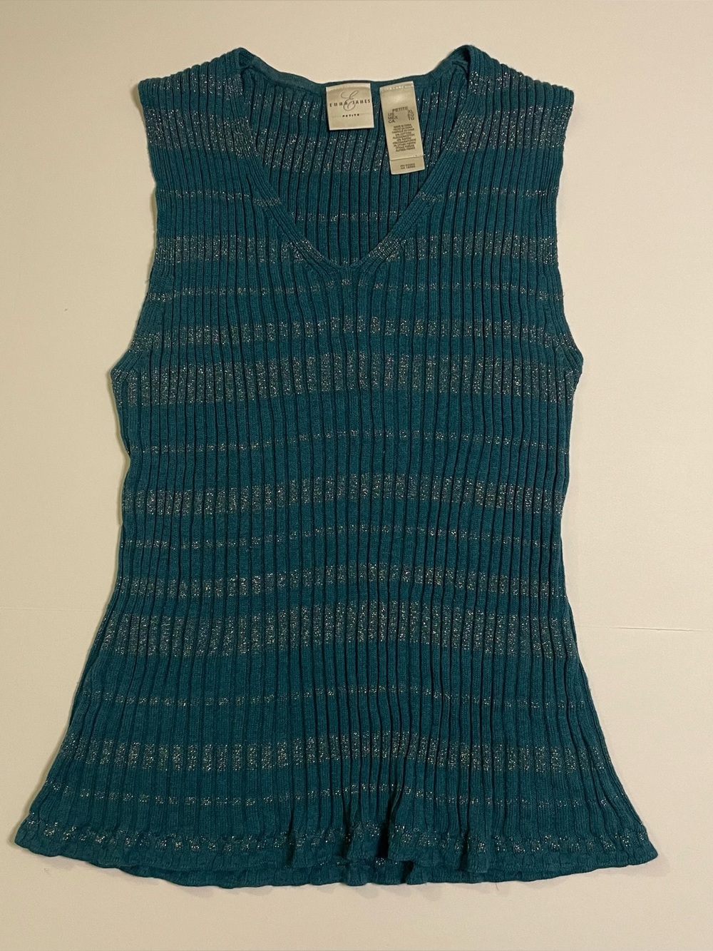 Emma James Sleeveless V Neck Sweater Vest with Silver Stripes size XL Petite